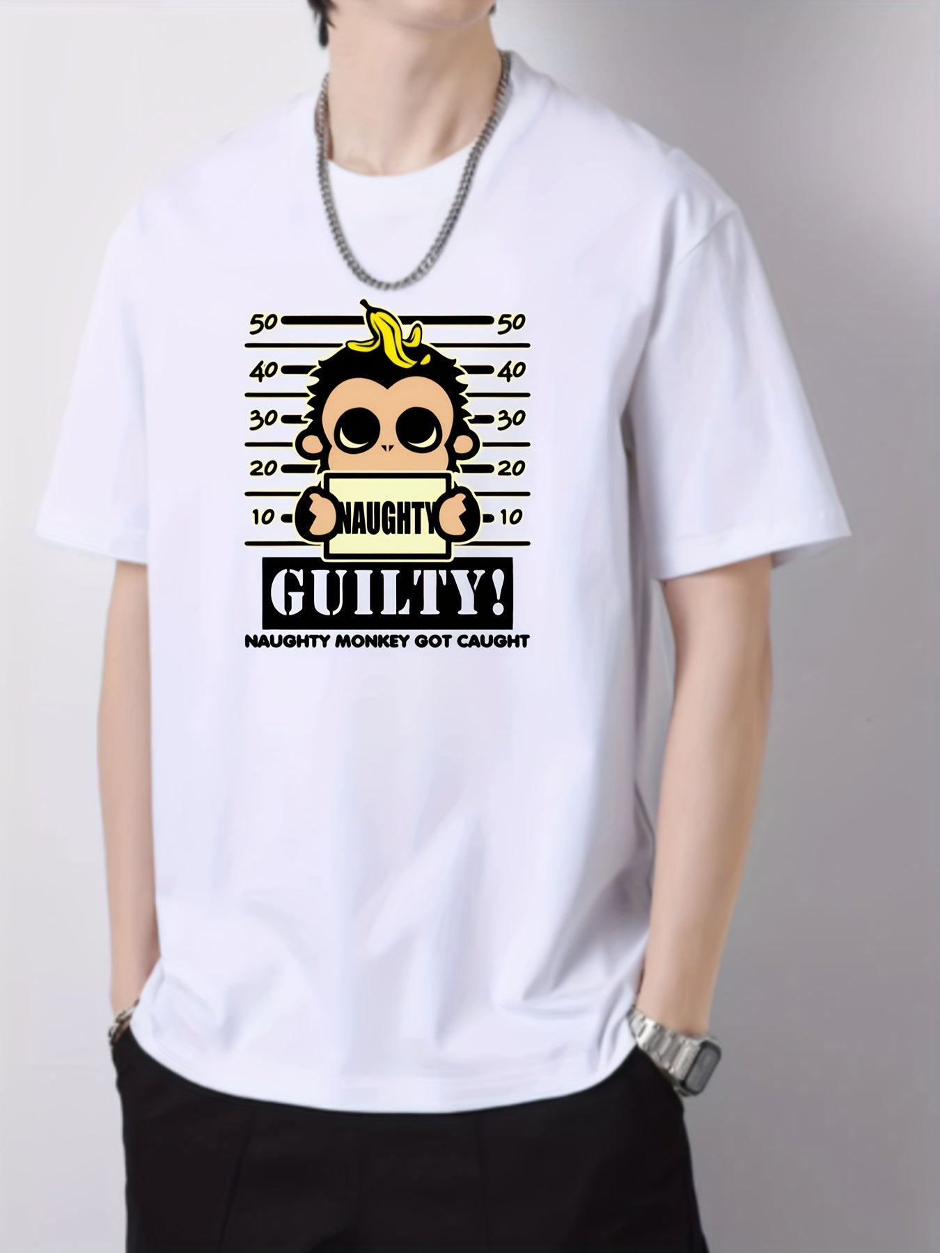Naughty Monkey Print Men's Cotton Graphic Crew Neck T-shirt
