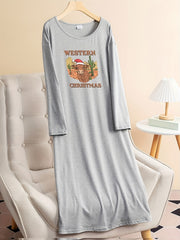  Christmas Lounge Dress Women's Christmas Cow Graphic Tee Dress