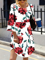  Boho Dress Women's Plus Floral Print Pleated Dress