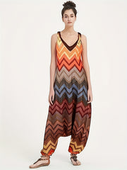  Graphic Print Drop Crotch Jumpsuit