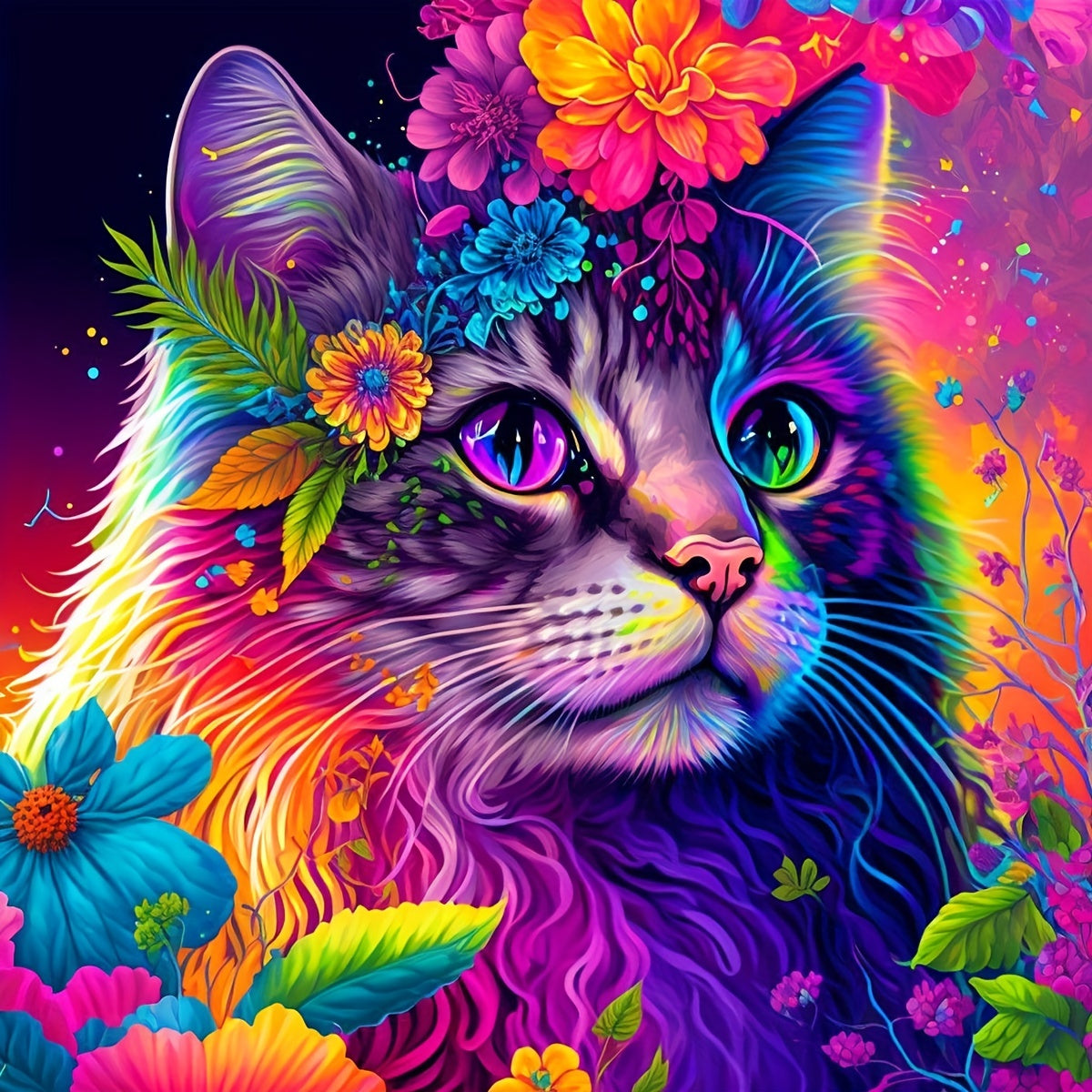 Colorful Cat Diamond Painting 30x30cm