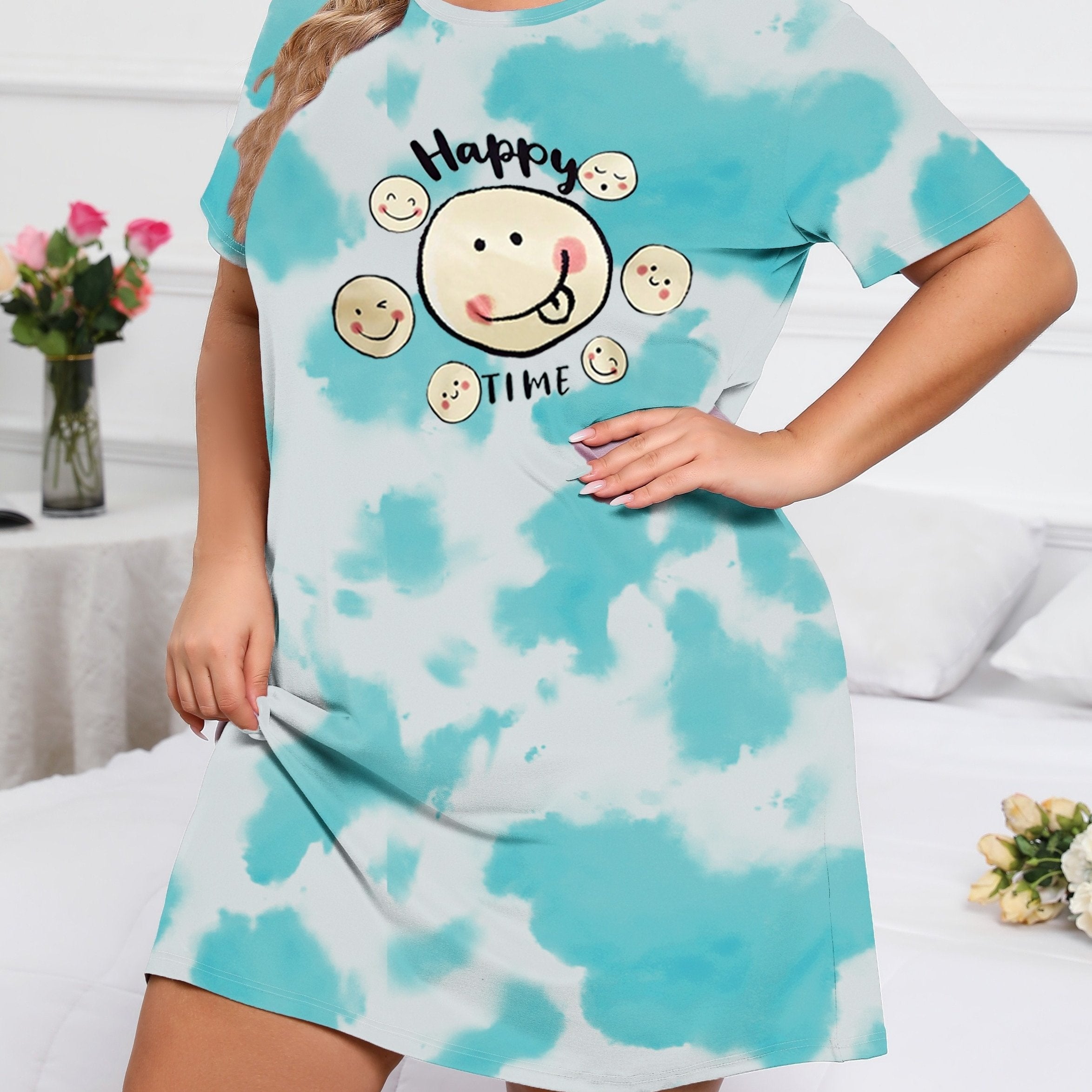  Tie Dye & Cartoon Print Sleep Dress