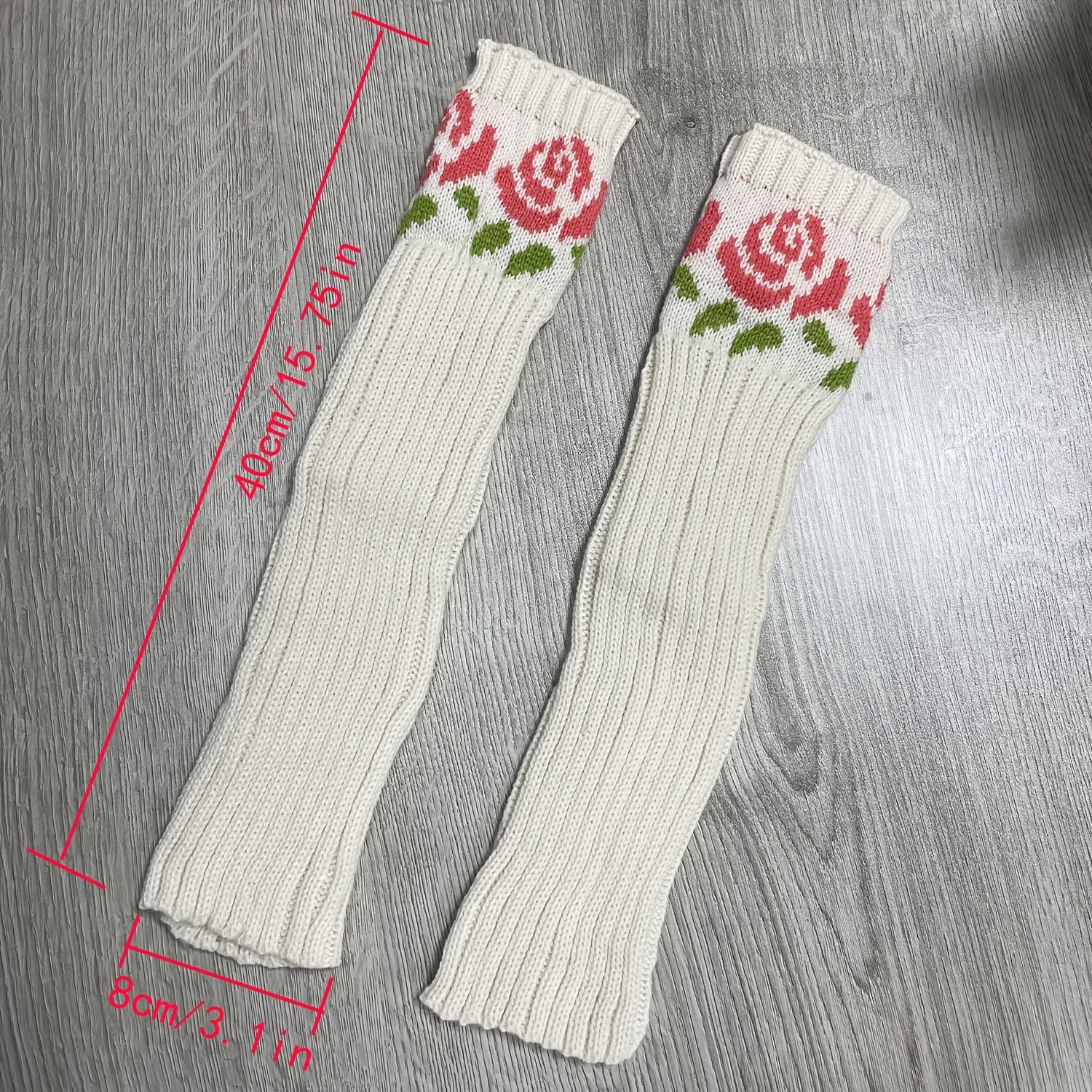 Knitted Flower Arm Warmers Thumb Hole Gloves