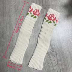 Knitted Flower Arm Warmers Thumb Hole Gloves
