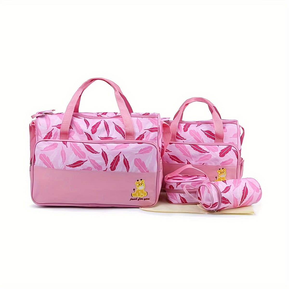 Set of 5 Diaper Bags Geometric Print Parent Bag Set with Shoulder Strap