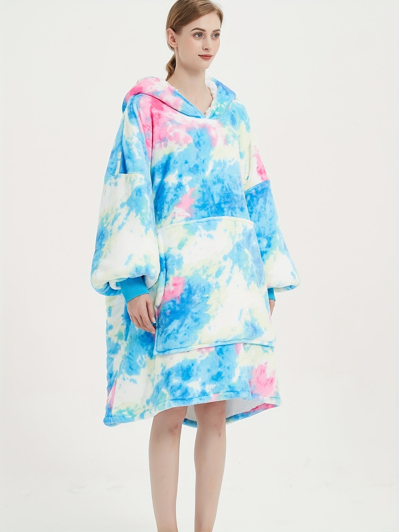 Tie Dye Plush Flannel Hooded Robe Plus Size