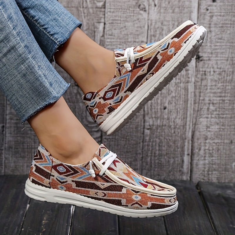 Women's Printed Canvas Lace Up Low Top Casual Flat Sneakers