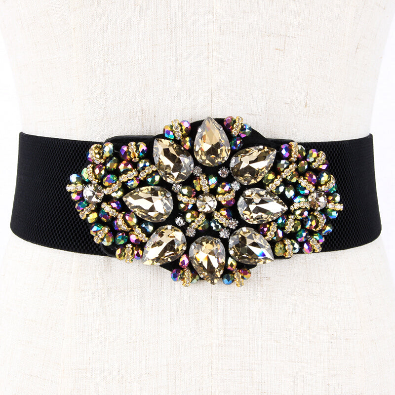 Rhinestone Belt Crystal Buckle Elastic Waistband for Women Girls