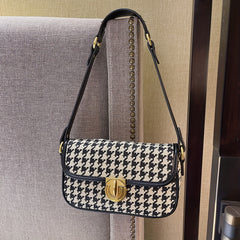 Women's Houndstooth Underarm Bag Lightweight Turn Lock Armpit Bag