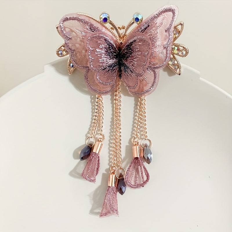 Butterfly Barrette With Crystal Tassel Hair Claw