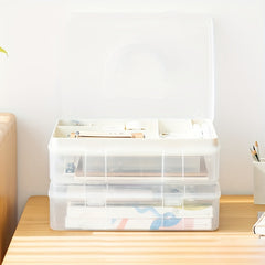 Shidai Liangpin Bear Stationery Storage Box - 2-Layer Transparent Plastic