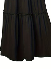  Solid Elastic Drawstring Maxi Skirt
