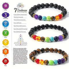 7 Chakra Stone Bead Bracelet Tiger Eye Yoga Balance Men Buddha Jewelry