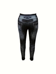  Denim Print High Waist Leggings