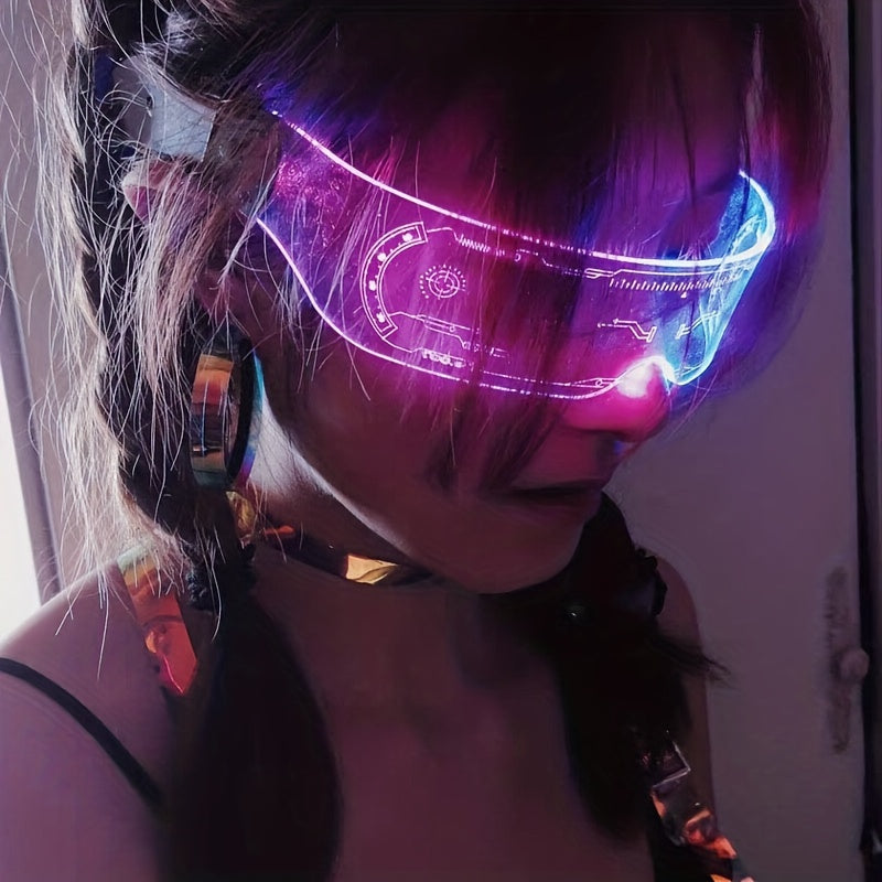 2pcs Halloween Future Tech Sense Bar Flashing Charging Colorful Glasses