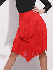 Latin Dance Skirts Fringed Tassel Split Performance Skirt