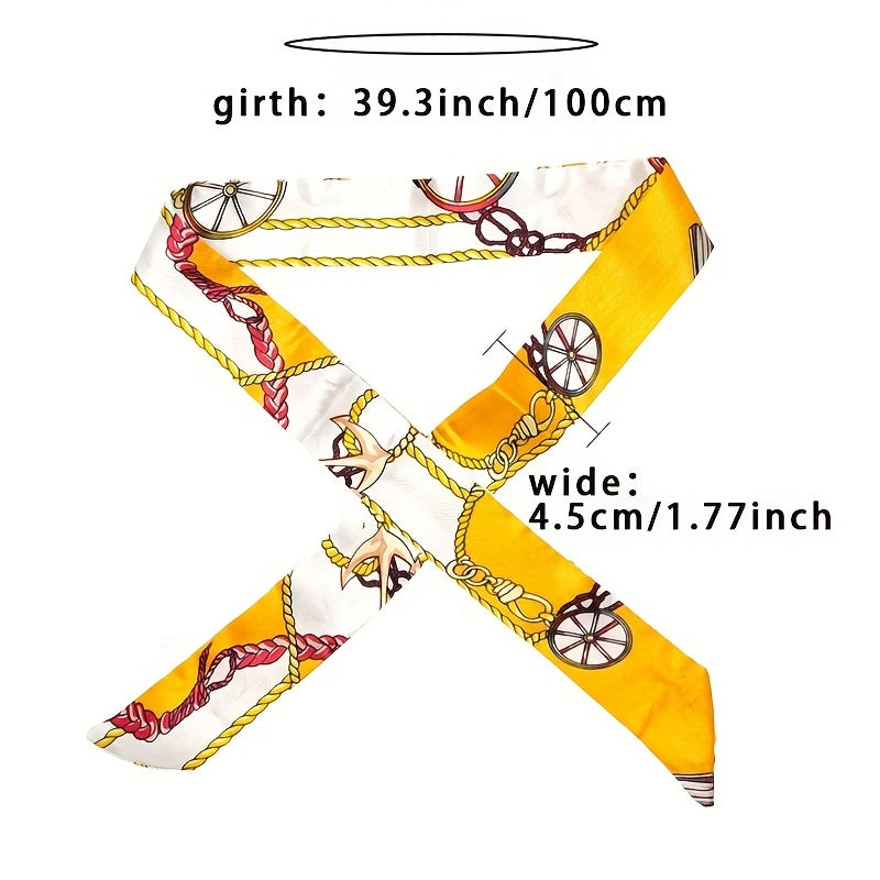 2pcs Chain Print Twilly Scarf Ribbon Neckerchief