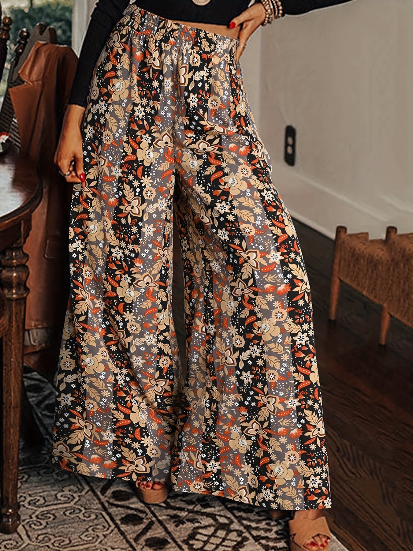  Random Print High Rise Wide Leg Pant