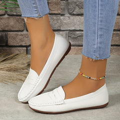 Women's Soft Sole Slip On Flat Shoes Lightweight Faux Leather Shoes