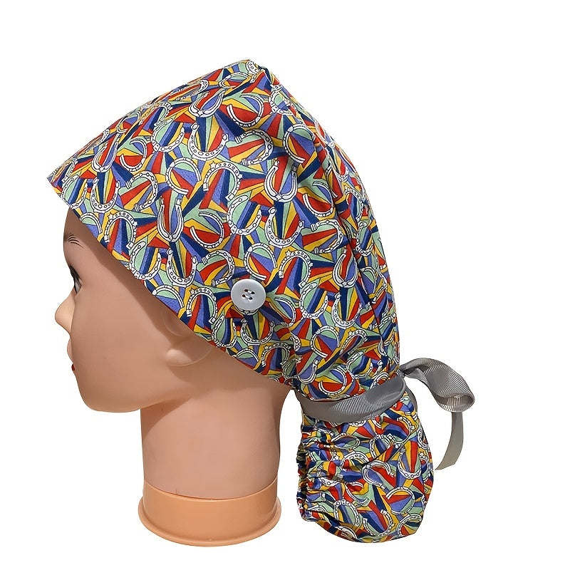 Green Print Work Cap Cartoon Adjustable Elastic Lace Up Cap