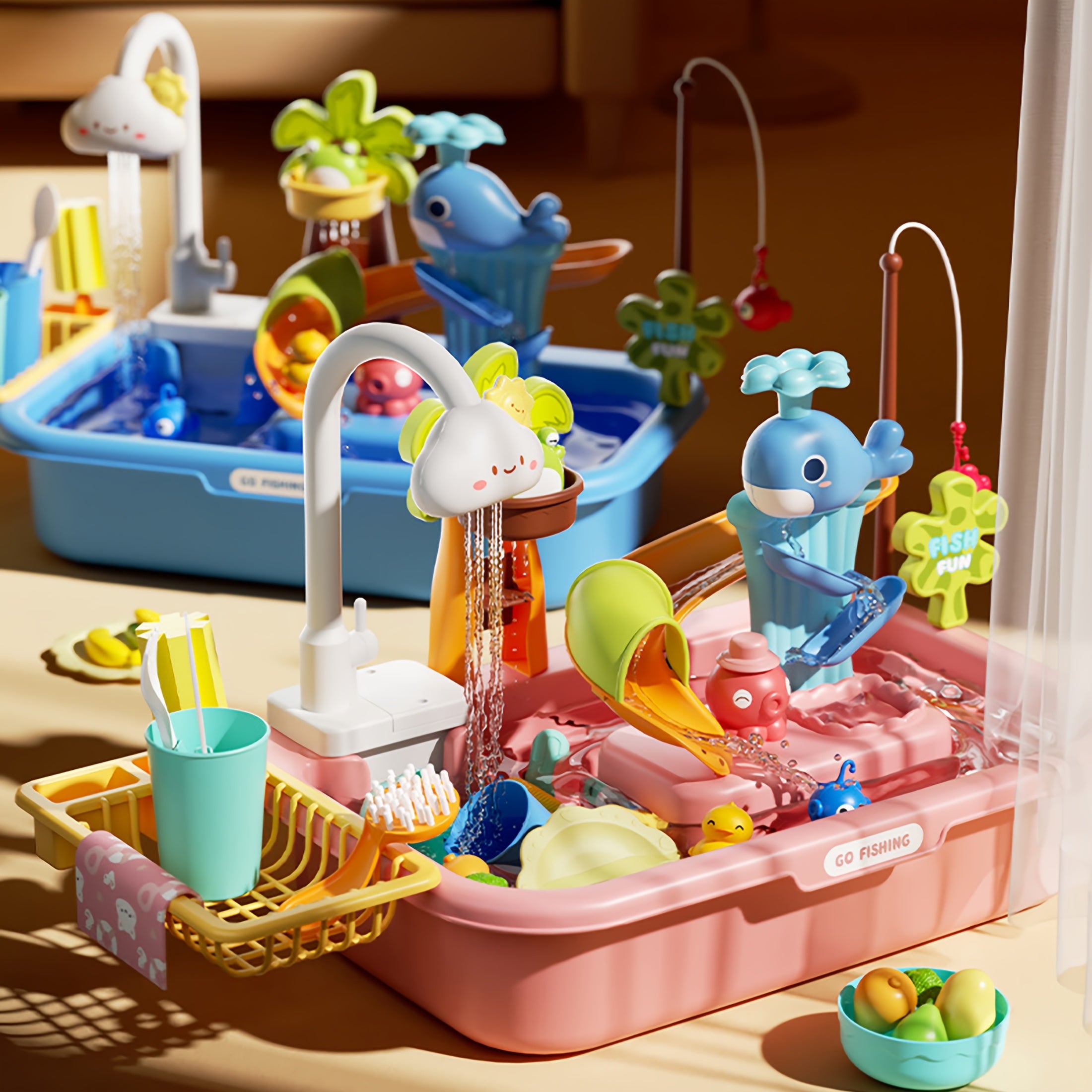 Kids' Playset with Dishwasher & Water Bath Pretend Toy