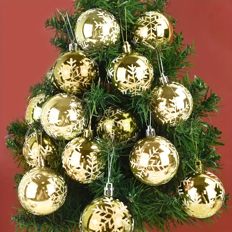 6pcs Golden Plated Christmas Balls Snowflake Powder Ornaments
