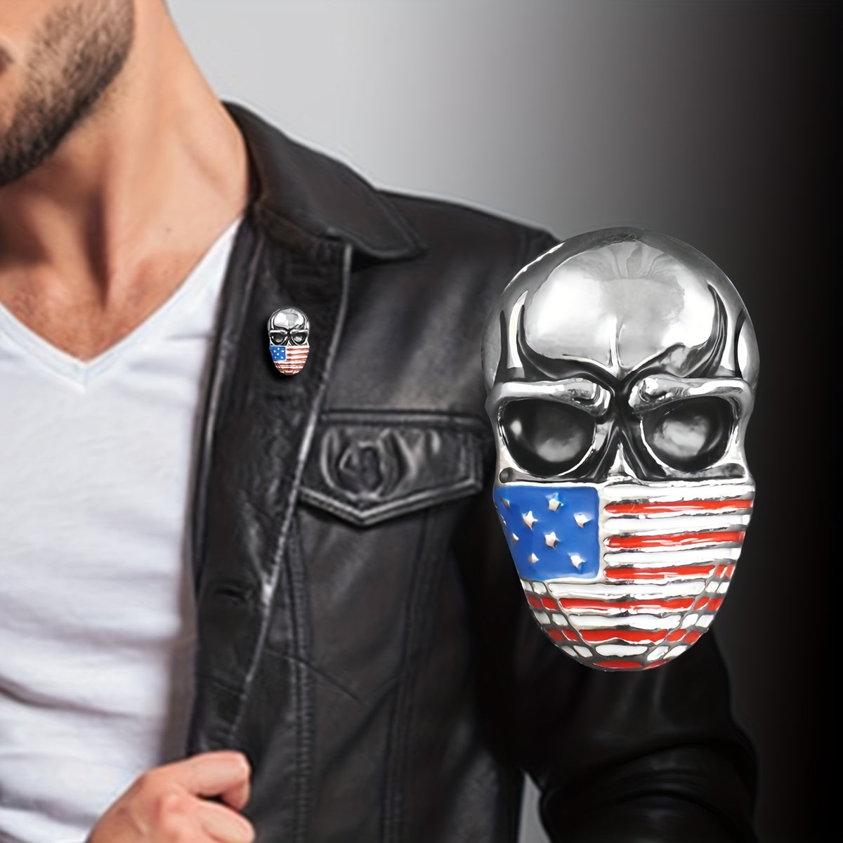 American Flag Skull Brooch Jacket Bags Decoration Punk Rock Style Brooch For Men