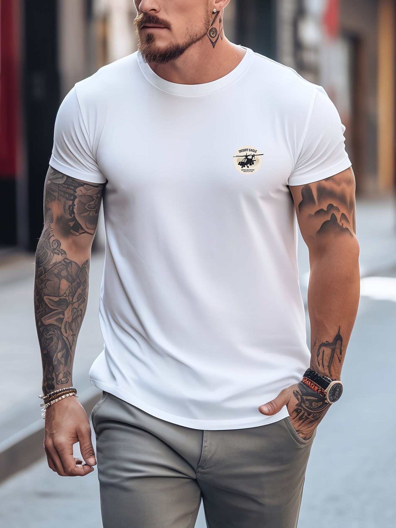 Helicopter & Car Various Pattern Print Men's Comfy T shirt Graphic Tee