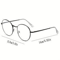 Round Clear Lens Glasses Stylish Metal Frame Anti Light Glasses