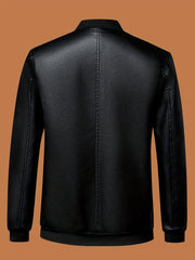 Men's Fleece Faux Leather Jacket - Zip Up Lapel - Fall/Winter