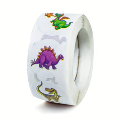 500pcs Colorful Dinosaur Sticker Roll Assorted Designs Self Adhesive Finish