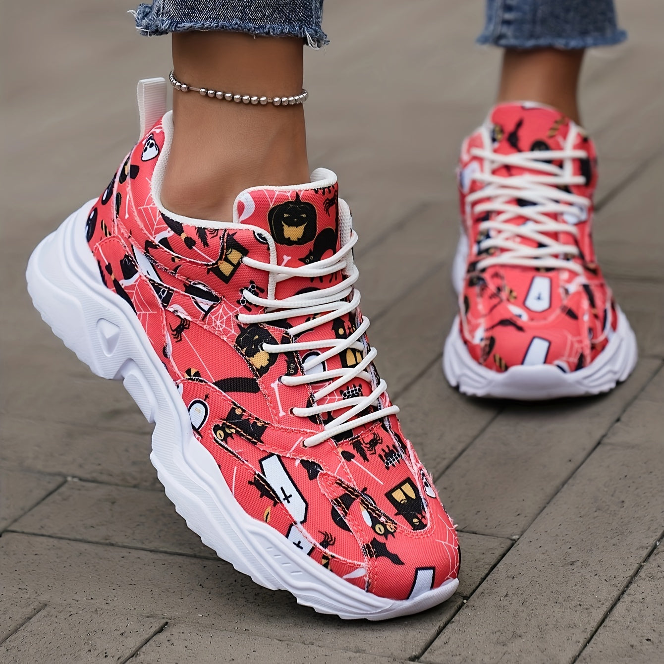 Halloween Pumpkin Print High Top Sneakers