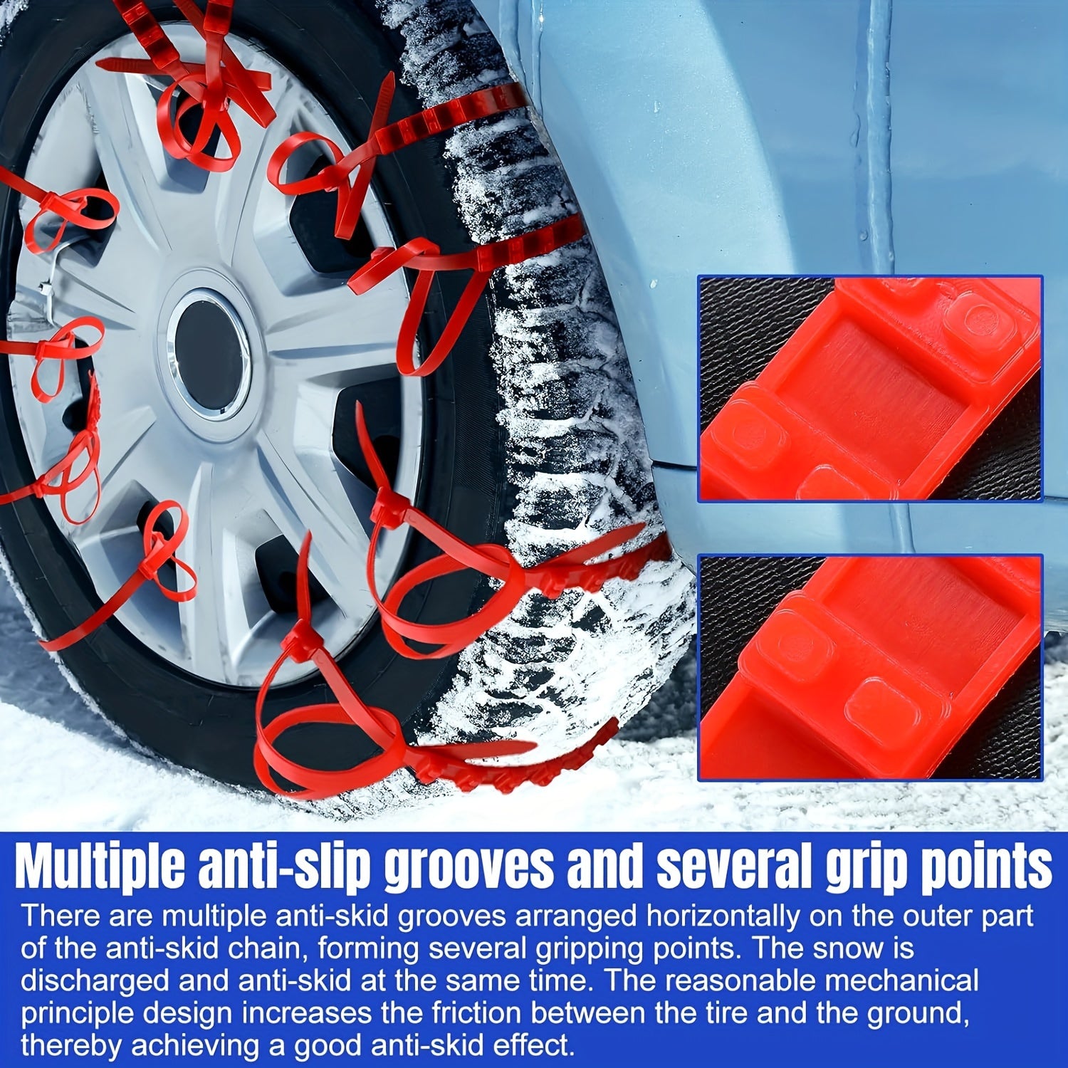 12pcs Universal Snow Chain Emergency Winter Adjustable Skid Tire Chain