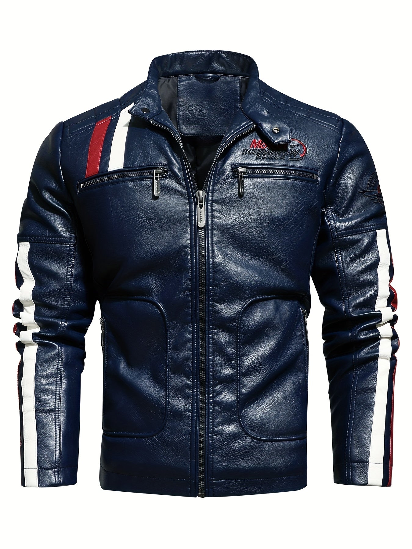 Men's Cycling Jacket Zipper Pockets Washed PU Leather Lapel Zip Up Jacket