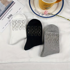 5 Pairs Rhinestone Decor Socks, Comfy & Breathable, Women's Mid Tube Stockings