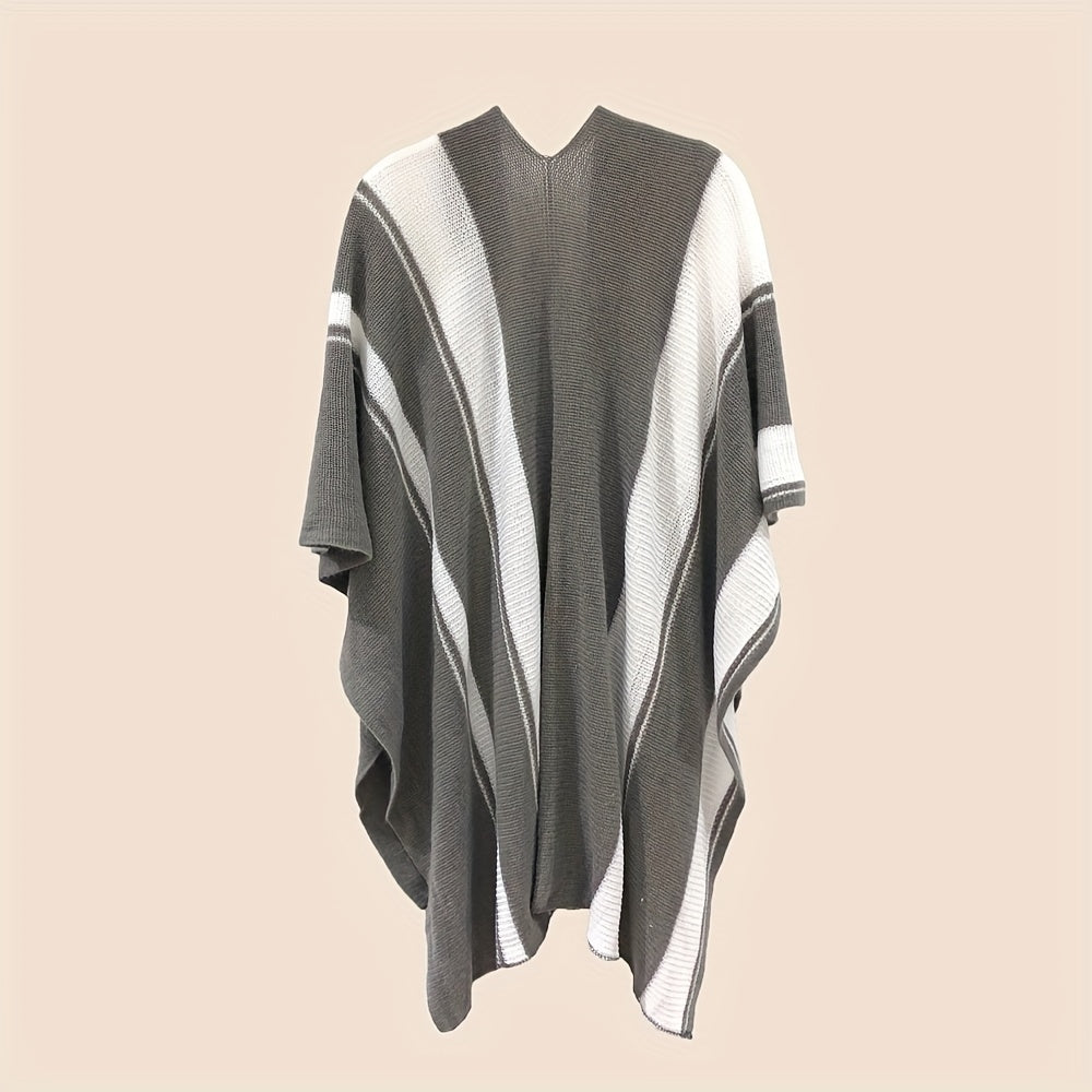 Double Colors Knitted Shawl Warm Windproof Cardigan Casual Outdoor Shawl
