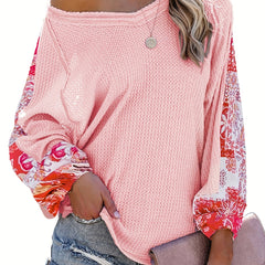  Colorblock Paisley Print Waffle Top