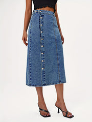 High Waist Button Fly Denim Skirt