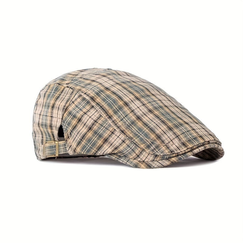 Checkered Light Thin Duckbill Hat Khaki Green Plaid Pullover Unisex Dad Hat
