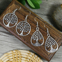 Vintage Silver Tree Of Life Pendant Earrings 2 Pairs Set