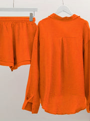 Casual Two piece Set Button Front Shirt & Drawstring Waist S