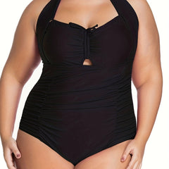  Lace Ruched Halter One Piece Bathing Suit