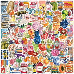 100pcs Retro Food & Fruit Stickers for Bottles Luggage