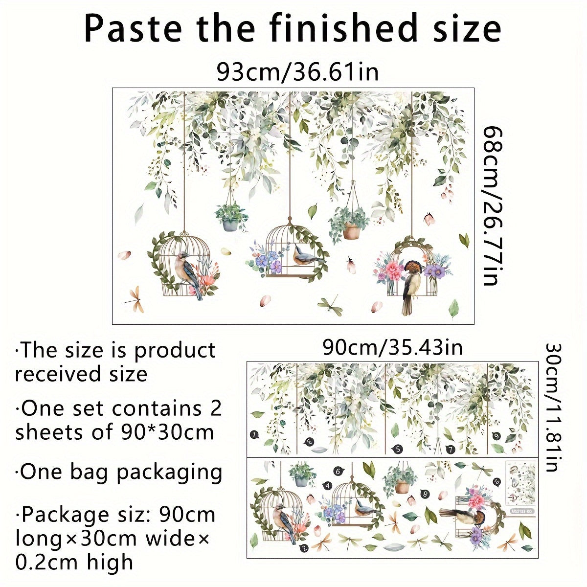 2pcs Flower Vine Tree Branches And Birds Wall Stickers Self Adhesive Decor