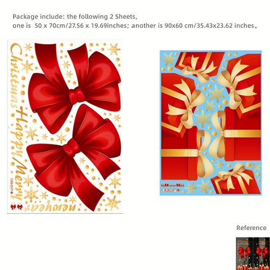 Double Sided Christmas Window Clings Decorative Bows Sticker