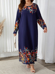  Floral Print Long Sleeve Abaya Dress