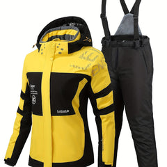 Snowflake & Letter Print Ski Set Hooded Jacket & Suspender Trouser