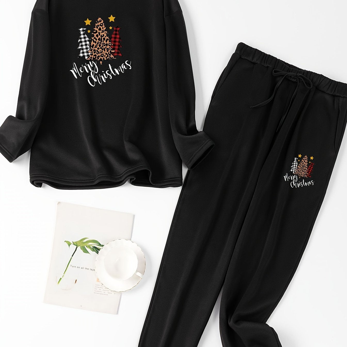  Christmas Lounge Set Women's Fleece Top & Joggers Pajamas