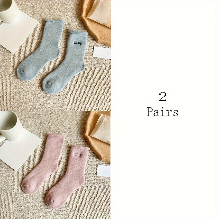 6 Pairs Plush Lined Letter Print Socks Women's Stockings