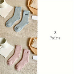 6 Pairs Plush Lined Letter Print Socks Women's Stockings